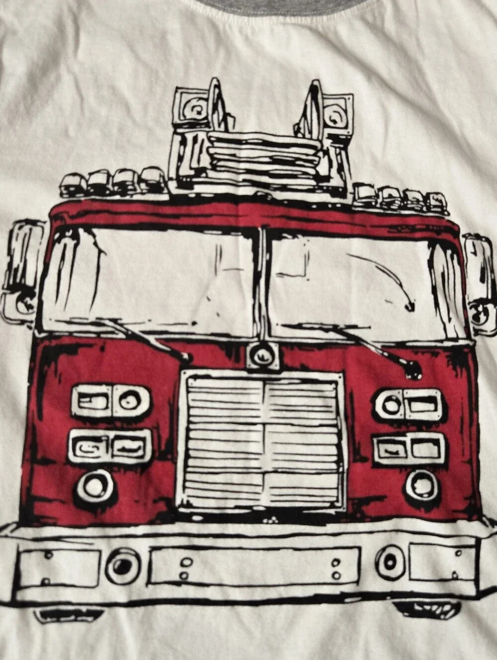 All Star Red-Striped Baseball Jersey Tee & Firetruck tee Gymboree 7-8 VGUC White